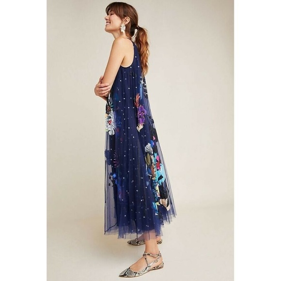 New Anthropologie Rochelle Tulle Maxi Dress 12-P - Picture 2 of 12